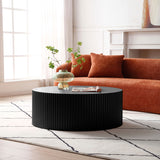 Sleek and Modern Round Coffee Table with Eye-Catching Relief Design, Black Home Elegance USA