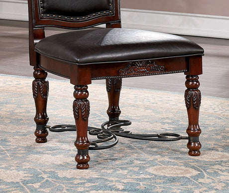 Majestic Traditional Set of 2pcs Side Chairs Brown Cherry Solid wood Faux Wood Carved Details Black Leatherette Seats Formal Dining Room Furniture - Home Elegance USA