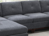 Ash Grey Chenille Fabric Modular Sectional 6pc Set Living Room Furniture U - Sectional Couch 2x Corner Wedge 2x Armless Chairs and 2x Ottomans Tufted Back Exposed Wooden Base | Home Elegance USA