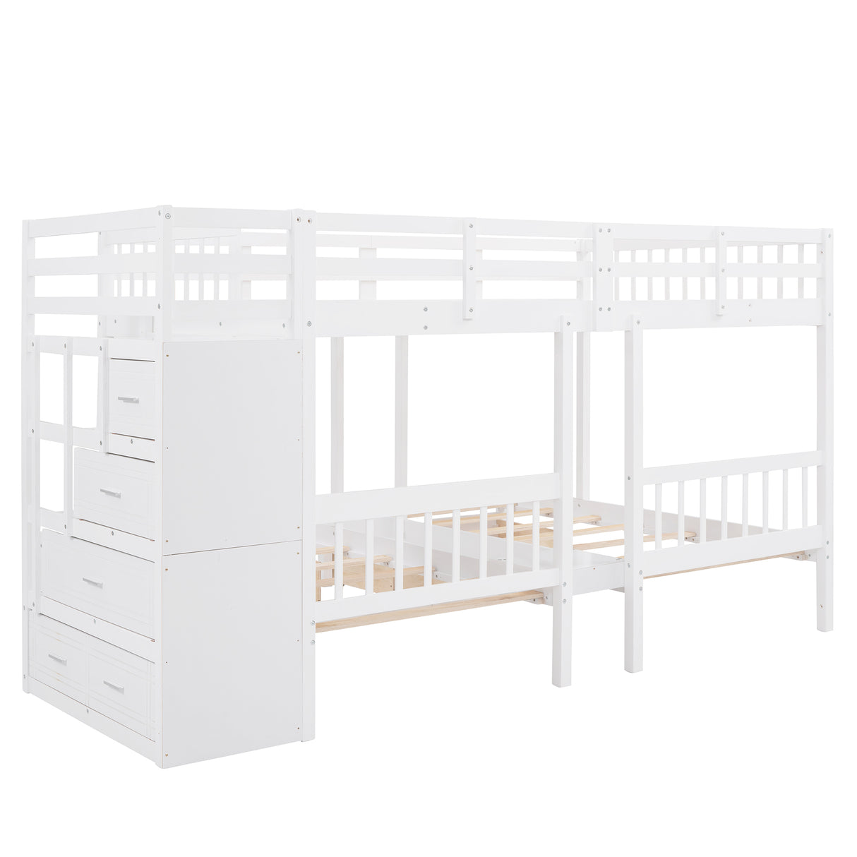 Full Over Twin & Twin Bunk Bed, Wood Triple Bunk Bed with Drawers and Guardrails (White) Home Elegance USA