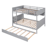 Full-Over-Full Bunk Bed with Twin size Trundle , Separable Bunk Bed with Bookshelf for Bedroom-Gray - Home Elegance USA