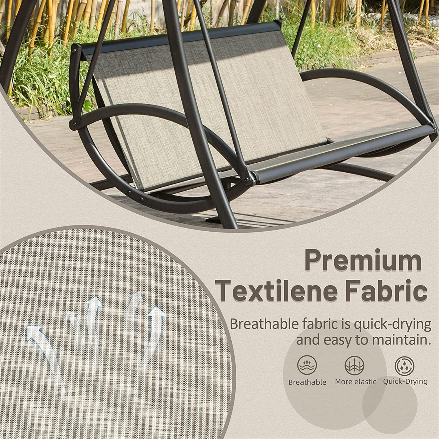 3-Seat Patio Swing Chair, Outdoor Porch Swing with Adjustable Canopy and Durable Steel Frame, Patio Swing Glider for Garden, Deck, Porch, Backyard