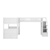 Twin over Twin Wooden L-Shaped Bunk Bed with Ladder and Stairway,White(OLD SKU:SM000303AAK-1) - Home Elegance USA