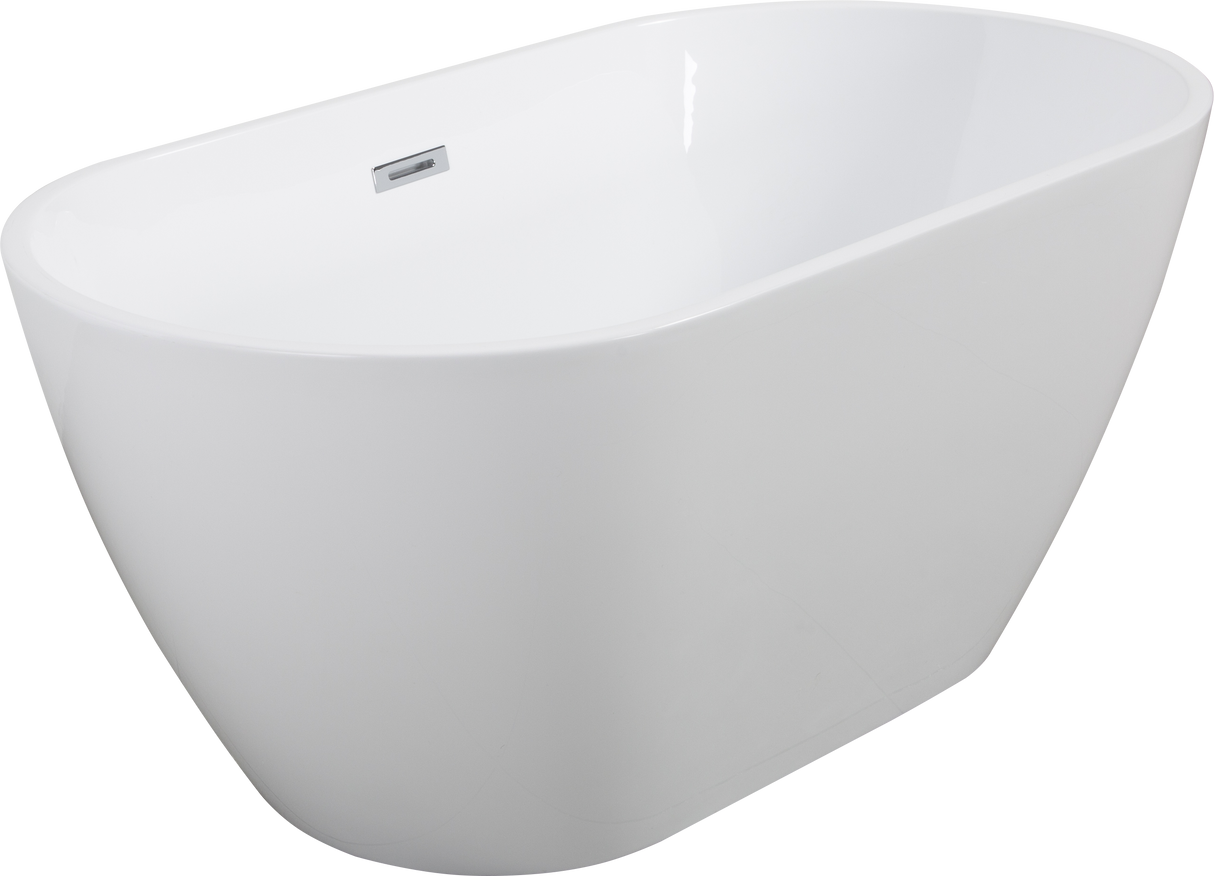Sleek White Acrylic Freestanding Soaking Bathtub with Chrome Overflow and Drain, cUPC Certified - 55*28.35 22A09-55