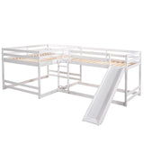 Full and Twin Size L-Shaped Bunk Bed with Slide and Short Ladder,White - Home Elegance USA