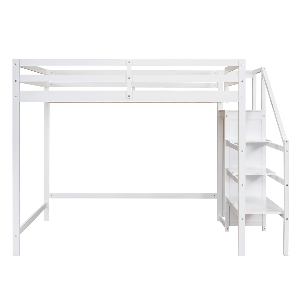 Full Size Loft Bed with Built-in Storage Wardrobe and Staircase,White - Home Elegance USA