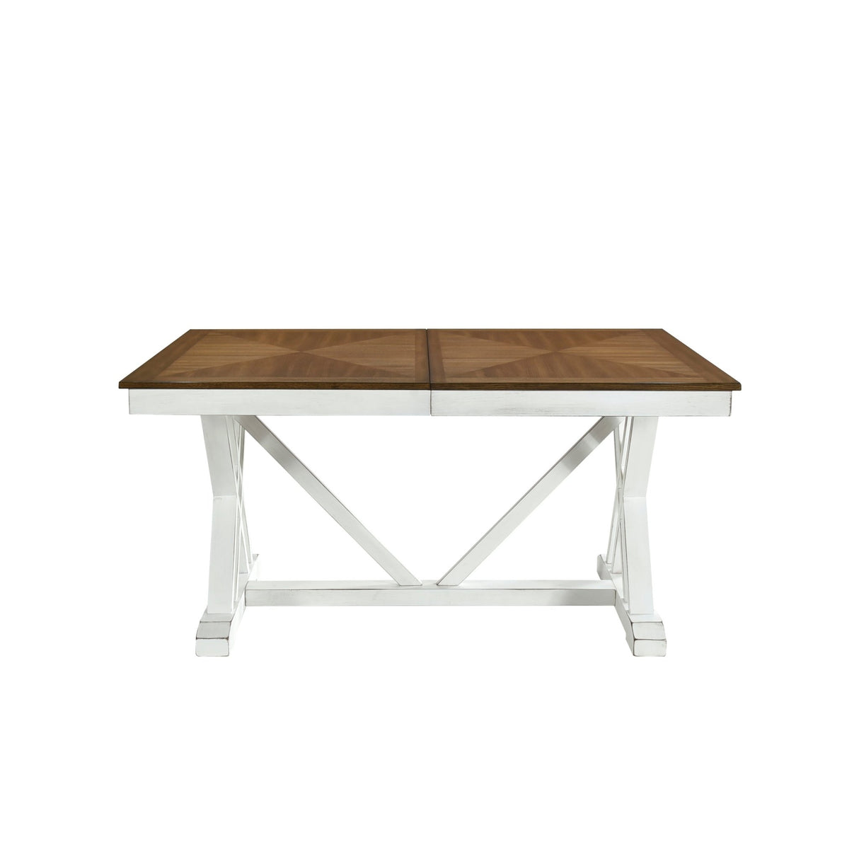 Modern Style White and Oak Finish 7pc Dining Set Table w Extension Leaf 6x Side Chairs Upholstered Seat Charming Traditional Dining Room Furniture - Home Elegance USA