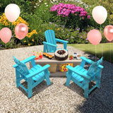 Combo for Family: 2 Plastic Adirondack Chairs & an Outdoor Side Table.  Outdoor Adirondack Chair Patio Lounge Chairs Classic Design (Blue)