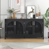 TREXM Large Storage Space Sideboard with Artificial Rattan Door and Metal Handles for Living Room and Entryway (Black) - Home Elegance USA