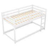 Twin over Twin Floor Bunk Bed with Ladder , White(Old SKU:WF281727AAK/WF286602AAK) - Home Elegance USA