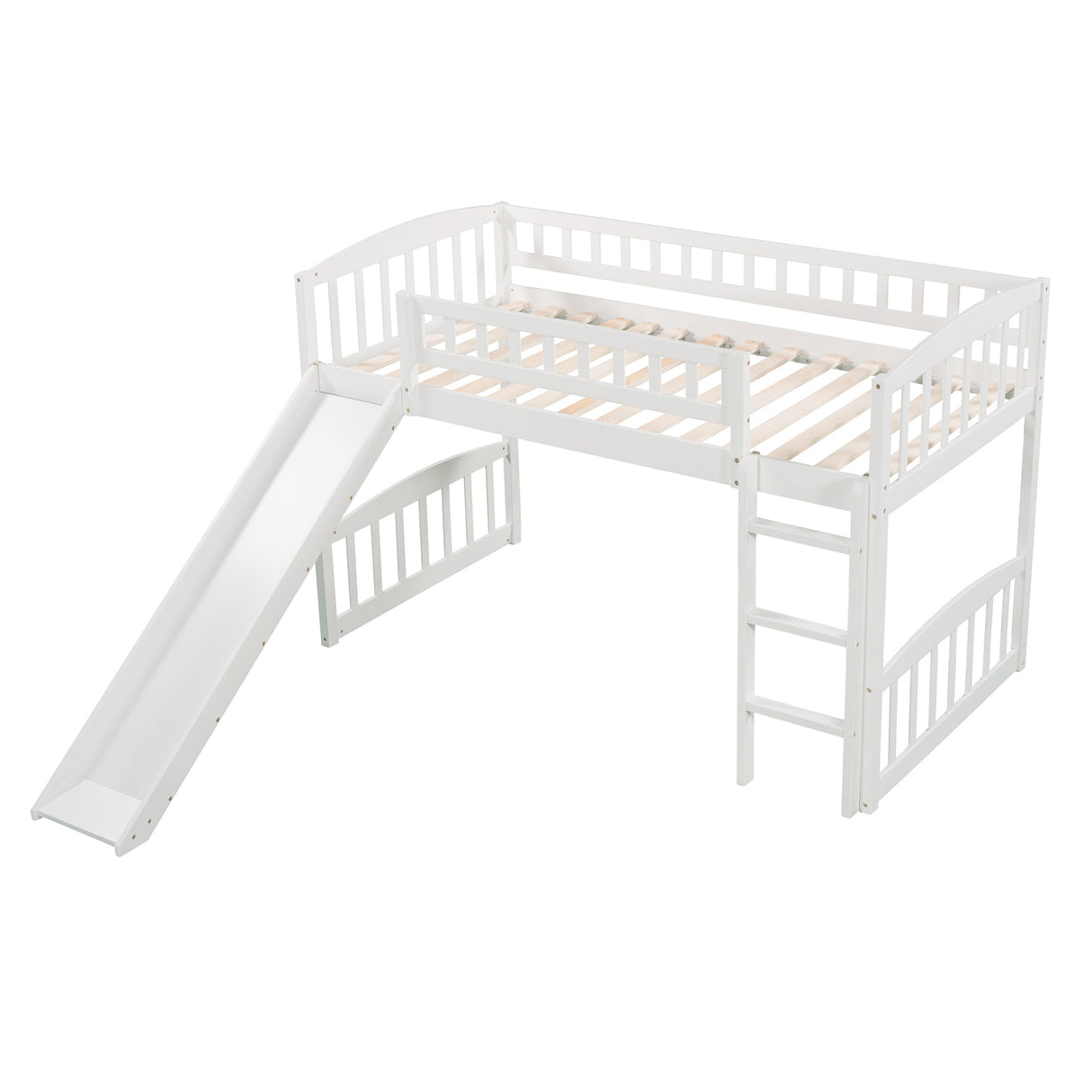 Twin size Loft Bed with Slide and Ladder, White(OLD SKU: LP000504AAK) - Home Elegance USA