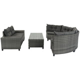 GO 8-pieces Outdoor Wicker Round Sofa Set, Half-Moon Sectional Sets All Weather, Curved Sofa Set With Rectangular Coffee Table, PE Rattan Water-resistant and UV Protected, Movable Cushion, Gray