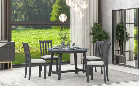 TREXM 5-Piece Wood Dining Table Set Round Extendable Dining Table with 4 Dining Chairs, Dining Room Table Set for 4 person for Dining Room