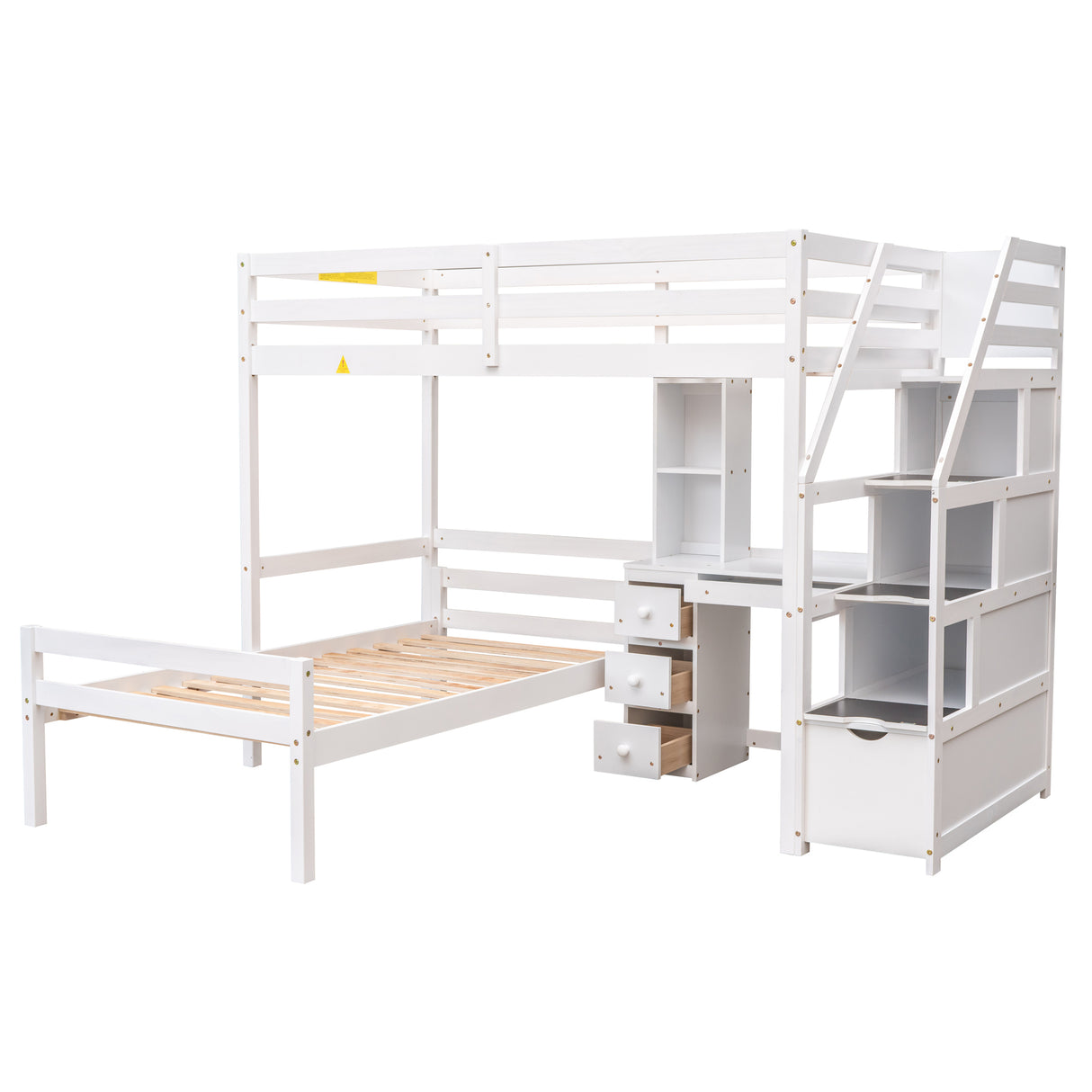 Twin Size Loft Bed with a Stand-alone Bed, Storage Staircase, Desk, Shelves and Drawers, White - Home Elegance USA