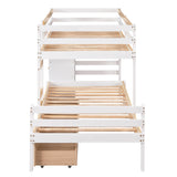 Twin over Twin Loft Bunk Bed with Drawers and Ladder, Natural - Home Elegance USA