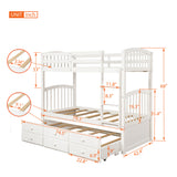 Twin Bunk Bed with Ladder, Safety Rail, Twin Trundle Bed with 3 Drawers for Teens Bedroom, Guest Room Furniture(White)(OLD SKU :LP000071AAK） - Home Elegance USA