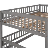 Bunk Bed with Slide,Full Over Full Low Bunk Bed with Fence and Ladder for Toddler Kids Teens Gray