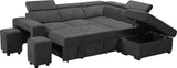 Henrik Dark Gray Sleeper Sectional Sofa with Storage Ottoman and 2 Stools - Home Elegance USA