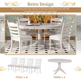 TREXM 5-Piece Retro Functional Dining Table Set Wood Round Extendable Dining Table and 4 Upholstered Dining Chairs (Antique White) - Home Elegance USA