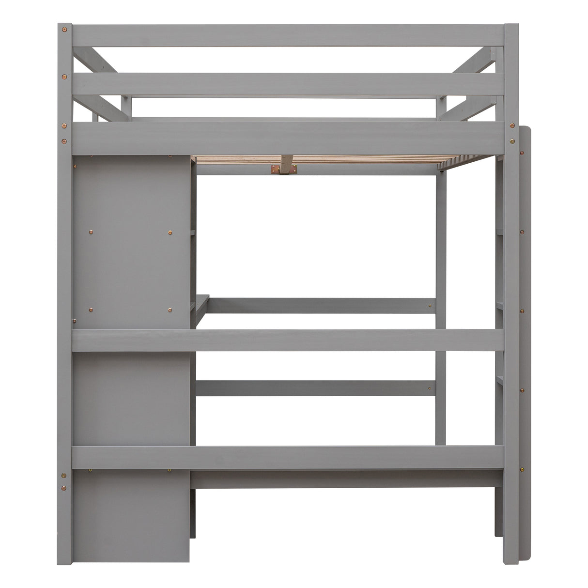 Full Size Loft Bed with Multifunction Shelves and Under-bed Desk, Gray - Home Elegance USA