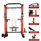 Power cage with LAT PullDown and Weight Storage Rack Optional Weight Bench, 1400 lb Capacity Power Rack for Home and Garage Gyms, Multiple Accessory Squat Racks for Full Body Workouts