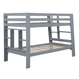 Twin over Twin Bunk Bed with Shelves and Built-in Ladder,  Gray (Expected Arrival Time:8.10) - Home Elegance USA