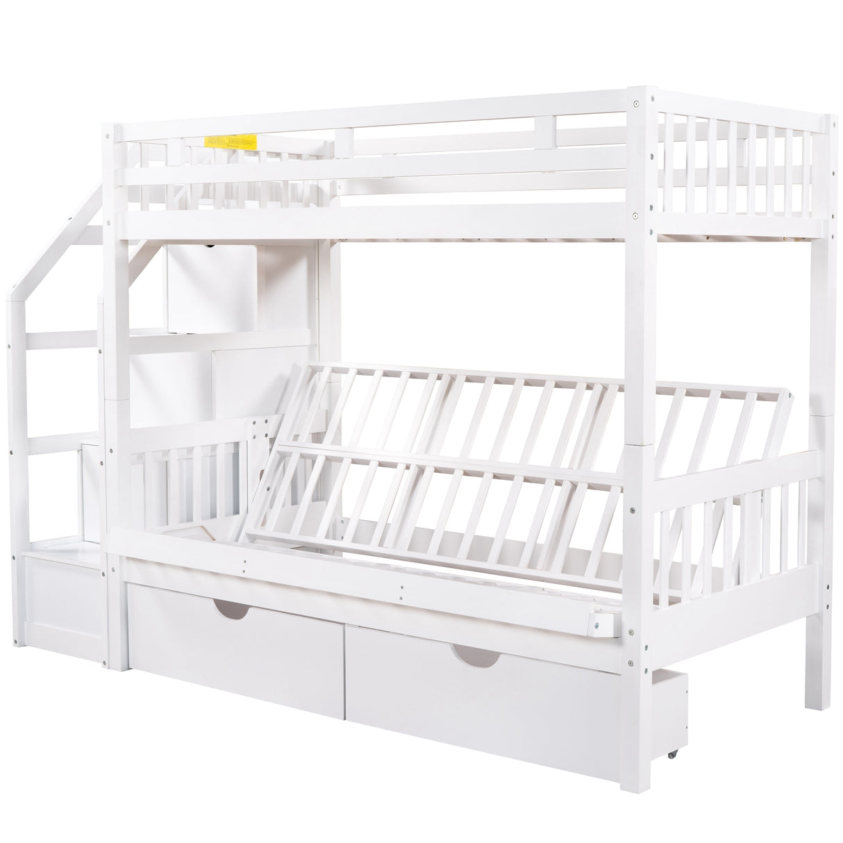 Twin over Full Bunk Bed with Two Drawers and Staircase, Down Bed can be Converted into Daybed,White Home Elegance USA