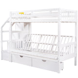 Twin over Full Bunk Bed with Two Drawers and Staircase, Down Bed can be Converted into Daybed,White - Home Elegance USA