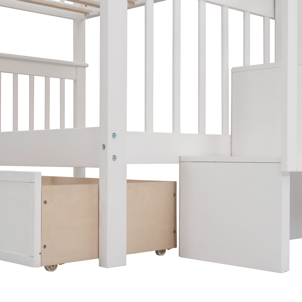 Stairway Full-Over-Full Bunk Bed with Drawer, Storage and Guard Rail for Bedroom, White ( old sku: LP000310AAK ) - Home Elegance USA