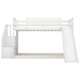 Twin over Twin Bunk Bed with Convertible Slide and Stairway, White - Home Elegance USA