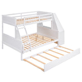 Twin over Full Bunk Bed with Trundle and Built-in Desk, Three Storage Drawers and Shelf,White - Home Elegance USA