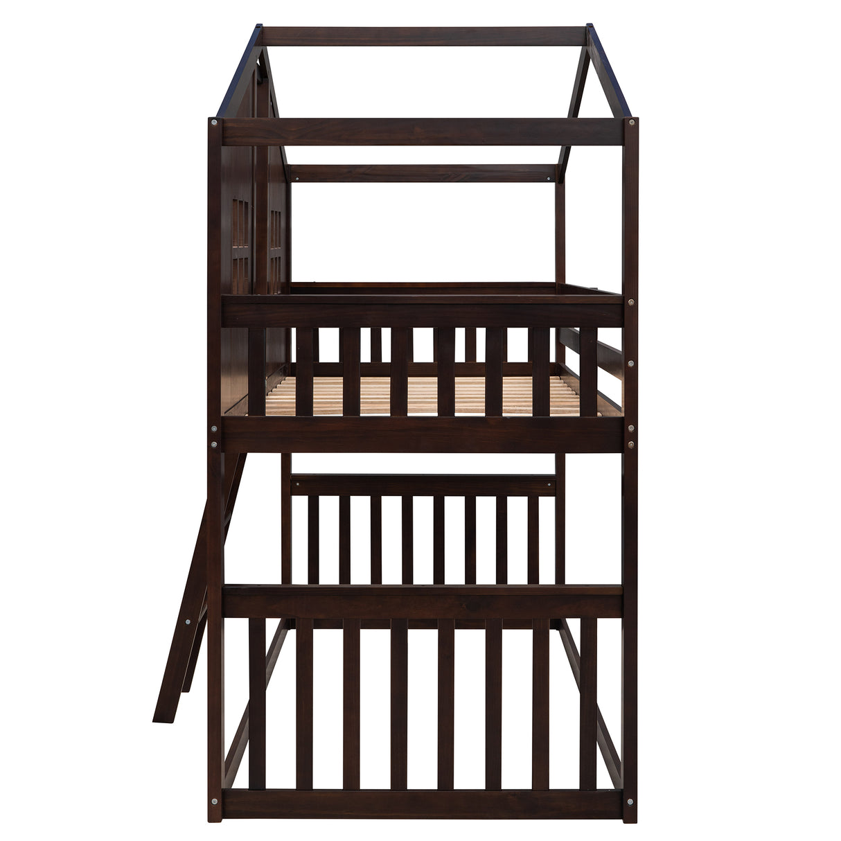 Twin Over Twin House Bunk Bed With Ladder, Wood Bed-Espresso - Home Elegance USA