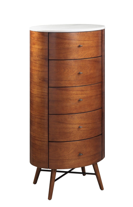 Walnut Finish 1pc Chest of Five Drawers Marble Top Ball Bearing Glides Bedroom Furniture - Home Elegance USA