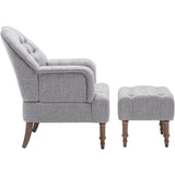 Accent Chair,Button-Tufted Upholstered Chair Set ,Mid Century Modern Chair with Linen Fabric and Ottoman for Living Room Bedroom Office Lounge,Gray - Home Elegance USA