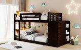 Twin over Twin Bunk Bed with 4 Drawers and 3 Shelves-Espresso（OLD SKU: LP000067AAP） - Home Elegance USA