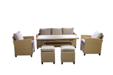 Dining Set 6 Pcs - 7 Seats. Outdoor Garden Patio Backyard or Conservatory Furniture Set - including Sofa, Chairs, Armchairs, Stools and Dining Table