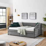 Full Size Daybed with Two Drawers Trundle Upholstered Tufted Sofa Bed, Linen Fabric, Grey (82.5"x58"x34")