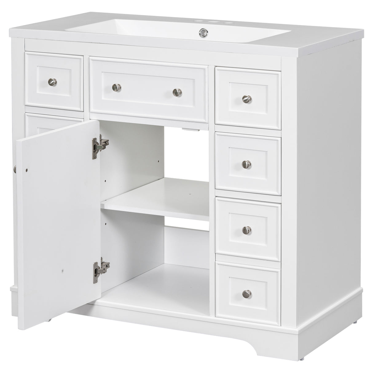 36" Bathroom Vanity with Sink Combo, One Cabinet and Six Drawers, Solid Wood and MDF Board, White - SY999404AAK - image - 21