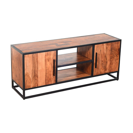 54 Inch Metal Frame TV Console with 2 Side Door Cabinets, Black and Brown Home Elegance USA