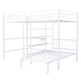 Full Over Twin Metal Bunk Bed with Built-in Desk, Shelves and Ladder, White