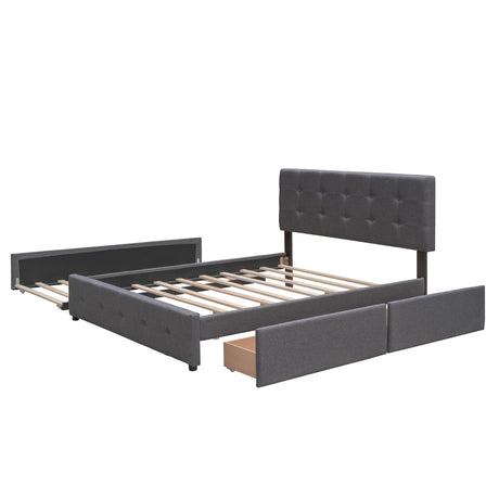 Upholstered Platform Bed with 2 Drawers and 1 Twin XL Trundle,  Linen Fabric, Queen Size - Dark Gray(OLD SKU :LP000314AAE) - Home Elegance USA