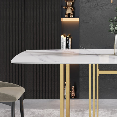 63"Modern artificial stone white curved golden metal leg dining table - 6 people - W1535S00182 - image - 7