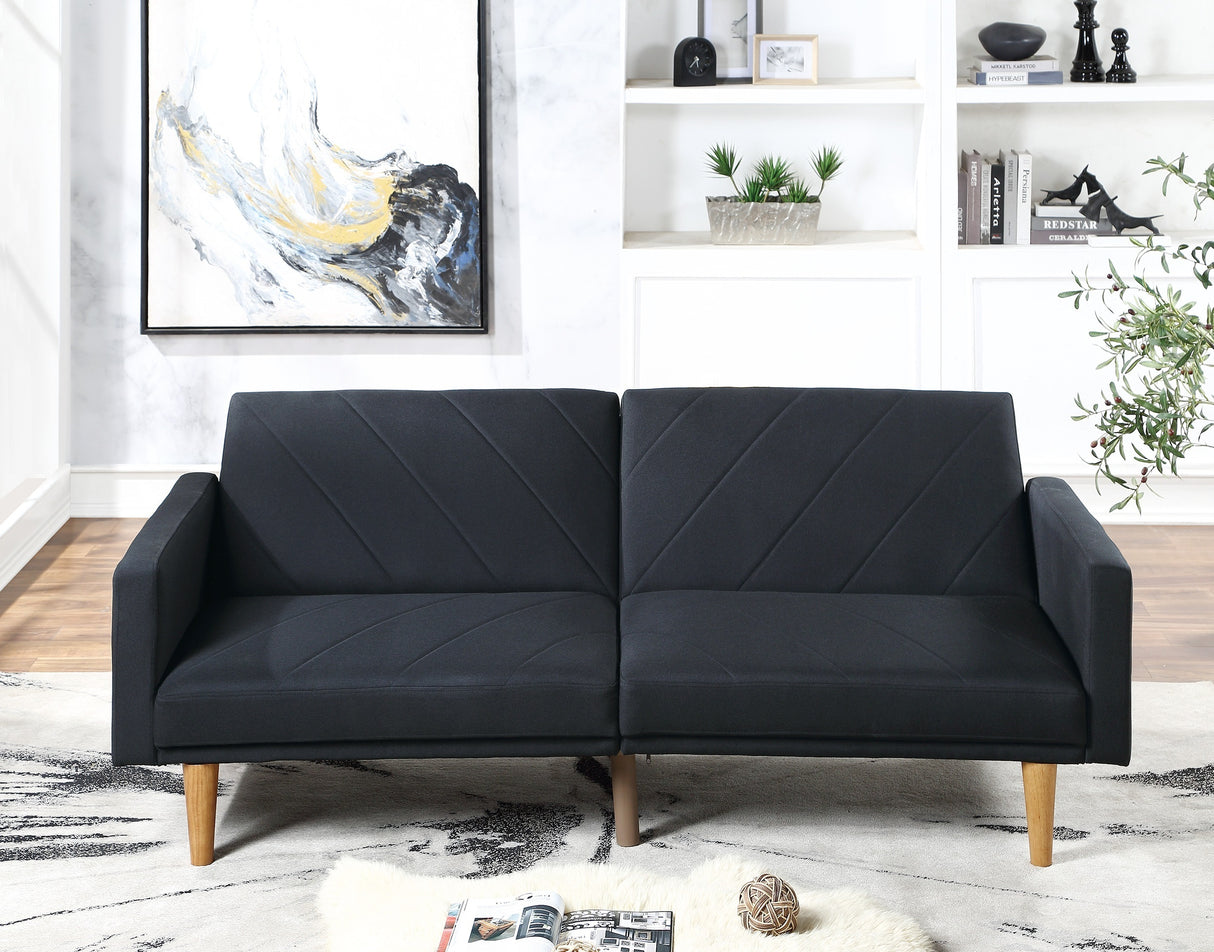 Modern Electric Look 1pc Convertible Sofa Couch Black Linen Like Fabric Cushion Clean Lines Wooden Legs Living Room Home Elegance USA