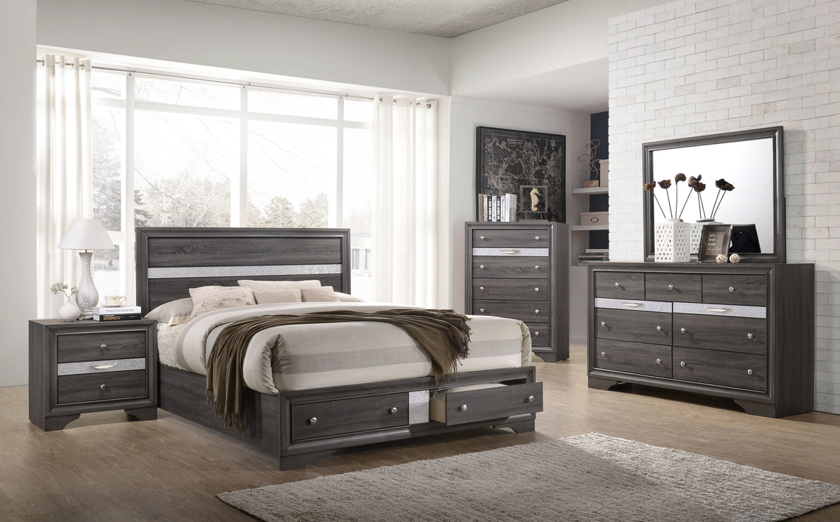 Traditional Matrix King Size Storage Bed in Gray Color made with Wood - Home Elegance USA