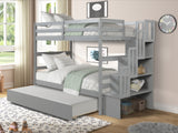 Bunk Beds Twin over Twin Stairway Storage function  Gray - Home Elegance USA