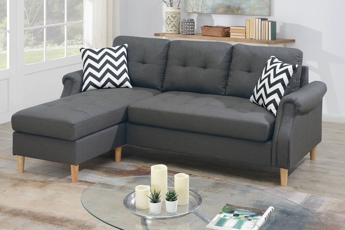 Living Room Corner Sectional Blue Grey Polyfiber Chaise sofa Reversible Sectional - Home Elegance USA