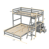 Twin over Full Bunk Bed with Built-in Desk and Three Drawers,Grey - Home Elegance USA