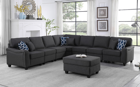 Leo Dark Gray Linen 8Pc Modular L-Shape Sectional Sofa and Ottoman - Home Elegance USA