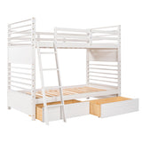 Twin over Twin Wood Bunk Bed with Two Drawers - White - Home Elegance USA