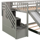 Stairway Twin over Twin Bunk Bed with Two Drawers and Slide, Gray(OLD SKU :LP000156AAE) - Home Elegance USA